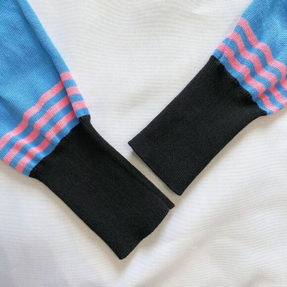 EMILIO PUCCI BLUE KNIT WHITE SATIN LEAF PRINT COMBO CARDIGAN - XS - Picture 7 of 8